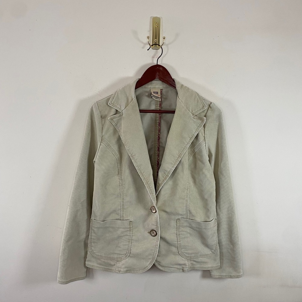 Vintage Y2K Faded Glory Cream Corduroy Blazer‎ Jacket Women's Medium Retro